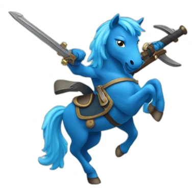 Blue horse holding a weapon sticker