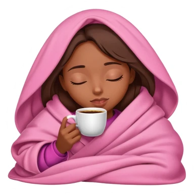 Brown skin girl inside a pink blanket sipping coffee eyes closed sticker