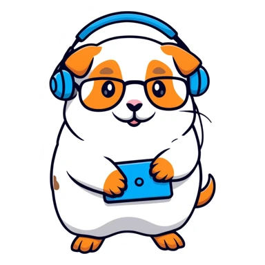 studious guinea pig with glasses wearing a headset sticker