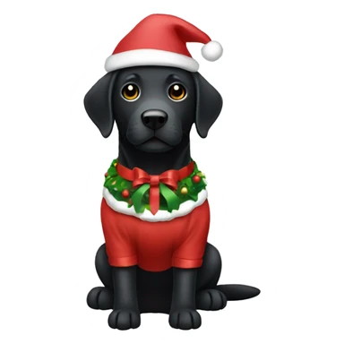 A black labrador wearing a christmas outfit sticker