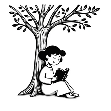 a girl under a tree reading a book, hand drawn doodle style sticker