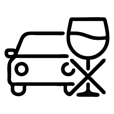 outlined icon of a car with a crossed-out wine glass, symbolizing no drunk driving sticker