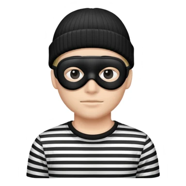 character with black and white striped shirt, black beanie, black mask over eyes sticker