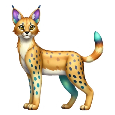 An iridescent transparent  colorful lynx-caracal-serval-fakemon-creature-hybrid full body sticker
