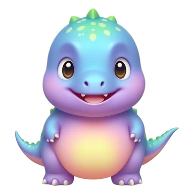 Cinematic tiny pastel dinosaur, chubby round body, tiny feet, big sparkling eyes, soft glowing colors, happy and friendly expression, radiating warmth. sticker