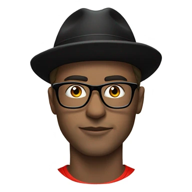 a white man in a black hat, with horns and wearing glasses and a Manchester United T-shirt sticker