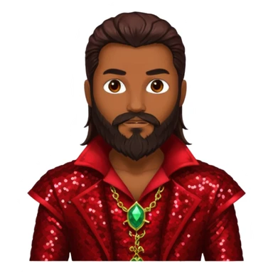 Samael, Poison of God from Gods and Goddesses with tan skin, long dark brown and beard, dark red sequin outfit sticker