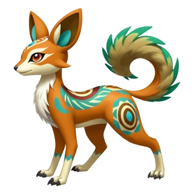 Tribal Colorful Exotic Fionbri-Kalon-Falvie-Vernid-Meloetta-Pokémon-Fakémon-Digimon-Spectrobe-hybrid-fusion, full body sticker