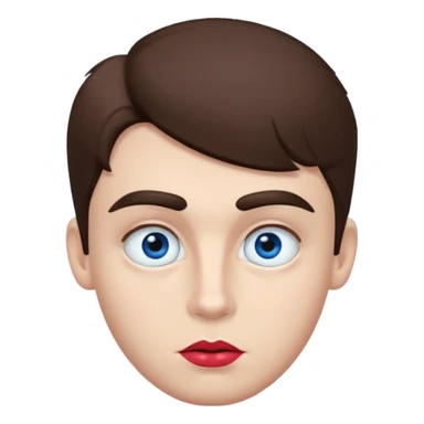 make a white American boy with blue eyes long eyelashes huge huge head in the shape of a triangle  a bit of a unibrow wanna be fluffy hair but is straight and tiny Bodie brown hair  and uglier and lipstick sticker