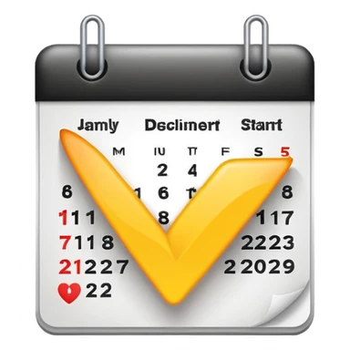 Minimalist emoji of a clean calendar page with a single bold tick and light radiating from behind it, symbolising recommitment and a fresh disciplined start. Flat vector style, transparent background sticker