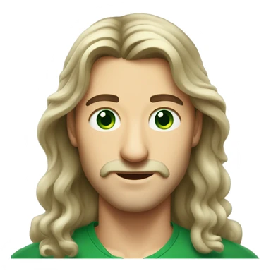 polish man with long hair middle part, green eyes and long nose sticker