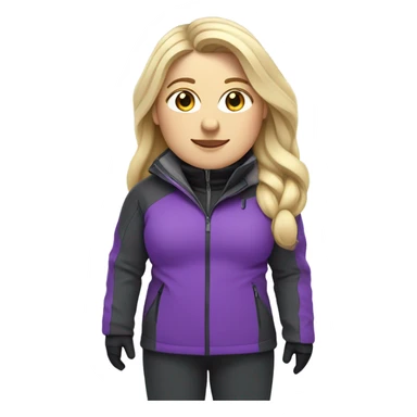 Chubby female long blonde hair skier with purpley-grey jacket and black pants sticker