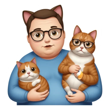 Obese person eating beans and dogs with massive eyes and a pet on their shoulder sticker