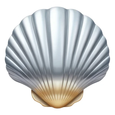 A seashell emoji made of polished silver chrome, smooth curved surface, reflective metallic highlights, elegant minimal design, iOS emoji style, centered, clean white background, soft lighting sticker