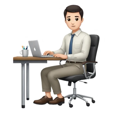 Rich man sitting on a office chair, working at desk, looking to laptop in shirt, dark hair, he is german very beautiful looks like, full body view sticker