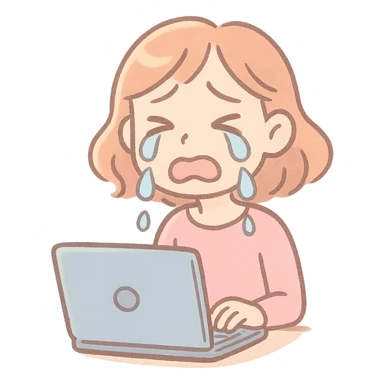 pastel toon style crying woman with laptop sticker