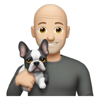 Bald man holding dark grey french bulldog  sticker