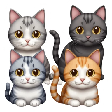 4 different coloured short haired cats including; a dark brown and white cat, and a dark grey and white  sticker