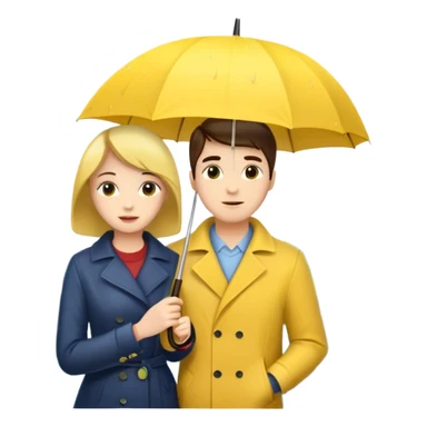 Couple under yellow umbrella, City Rain Scene. sticker