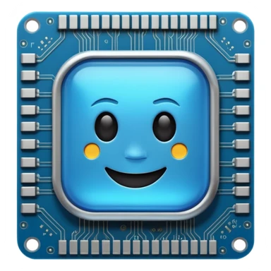 computer chip with a smiling face, AI development sticker