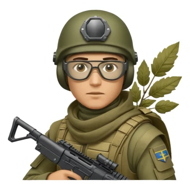Ukrainian Intelligance agency warrior man in Ferro concept platecarrier with CZ BREN 2 riffle in helmet TOR-D, balaclava, poncho with leafs and ballistic assult glasses sticker