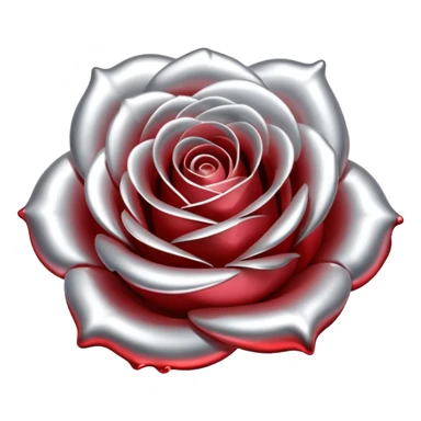 A rose emoji made of liquid silver metal minimalistic iOS emoji style, centered sticker