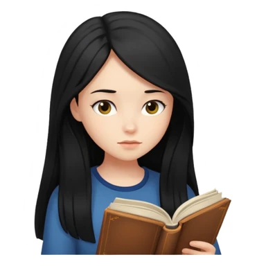 Girl black long hair reading book sticker