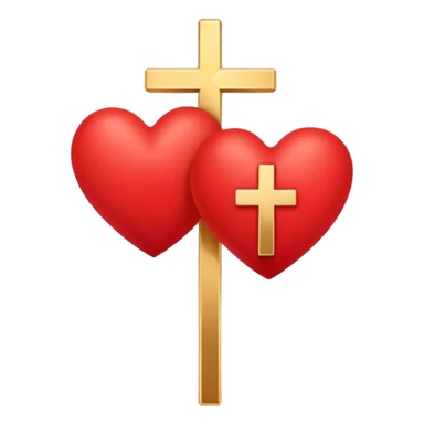 Two red  hearts connected by one simple gold cross  sticker