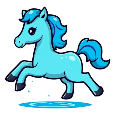 A playful horse composed of transparent bubbles and water droplets, bubbling and glistening sticker