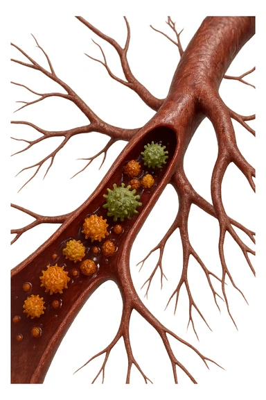 tossine che entrano in una vena umana anatomica realistica, vista dall'alto, iperrealistica 4k sticker