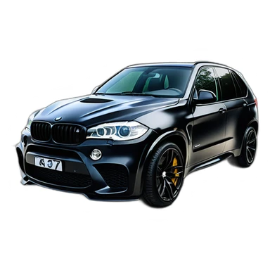 BMW X5M black, number plate JK-777 sticker