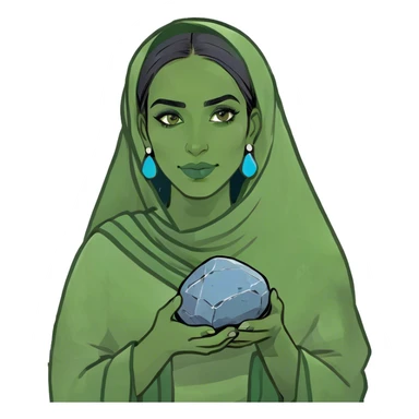 A beautiful marrocan women holding a blue rock sticker