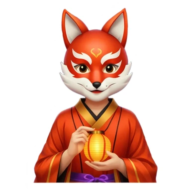 kitsune mask, worn by a festival performer at night, paper lanterns in background, colorful bokeh lights sticker