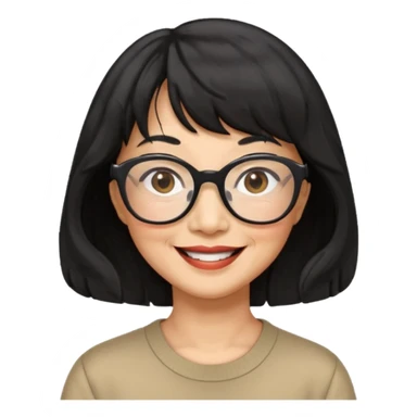 asian woman, 60 yr old, black wavy hair with bangs, big glasses  sticker