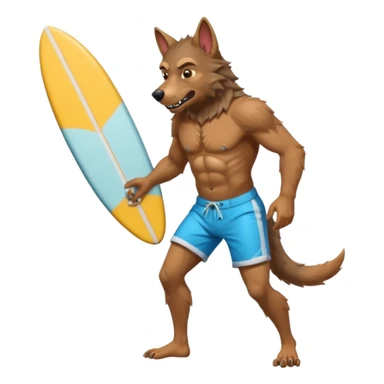 Werewolf on the beach holding surfboard sticker