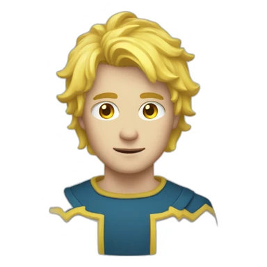a man blond hair, blue eyes, a yellow aura around hil sticker