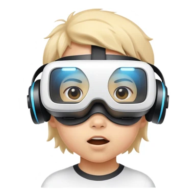 Child wearing virtual reality glasses, with a curious and engaged expression, exploring the digital world through VR technology. sticker