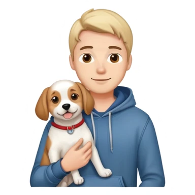 pretty handsome dog lover boyfriend with soft smile, wearing hoodie and jeans, one dog   sticker