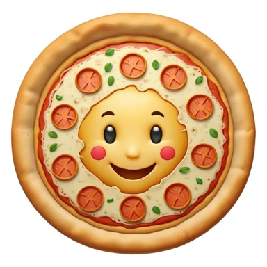a whole pizza with a cute smile sticker