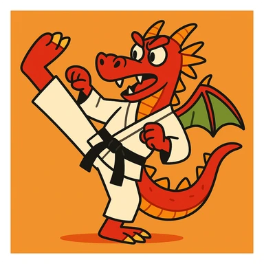 a dragon practicing karate, vibrant cartoon style sticker