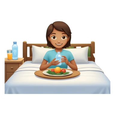 A person in the sun, with a plate of whole foods, water bottle, and glowing bed behind them. Nearby, smiling friends gather—symbolizing balance, healing, and connection through simple daily rituals. sticker