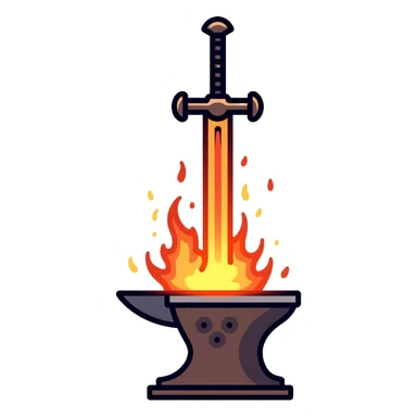 medieval sword being forged, glowing metal on anvil sticker