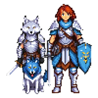 retro fantasy warrior with wolf companion sticker