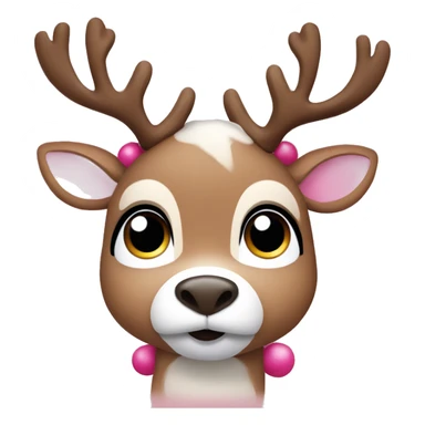 A cute  reindeer  with big brown eyes and long lashes with a pink Christmas Santa hat sticker