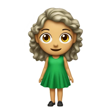 Crie uma ilustração 3D de um O personagem com vestido verde, cabelos pretos curtos e liso, pele clara, olhos levemente puxados. sticker