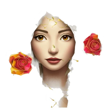  Hemp 420 lady face melting gold drizzle kintsugi multicoloured funky palm leaves tropical made of 420 origami newspaper roses hemp leaves lantern fairy lights paper and hemp leaves in hair sticker