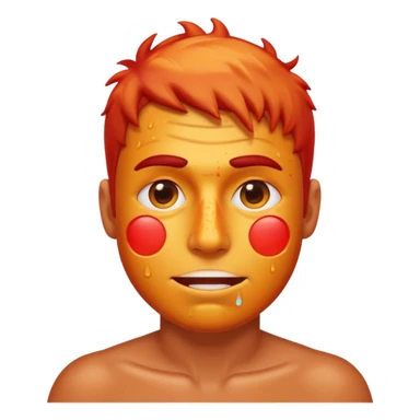 a man with a sunburned red face, sweating, playful emoji style sticker