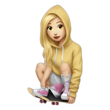 Blonde girl hoodie skateboard kiss sticker