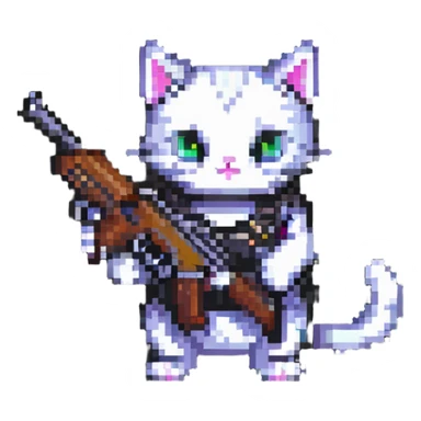 cat with a gun pixel art sticker