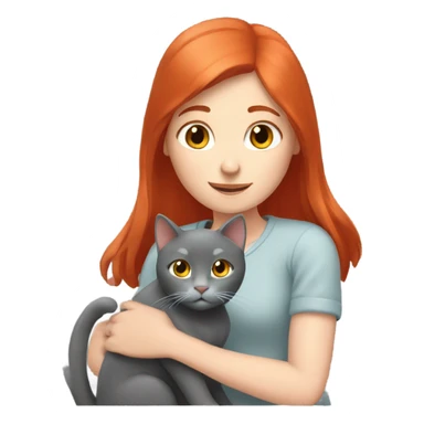 Red hair girl petting her grey cat sticker